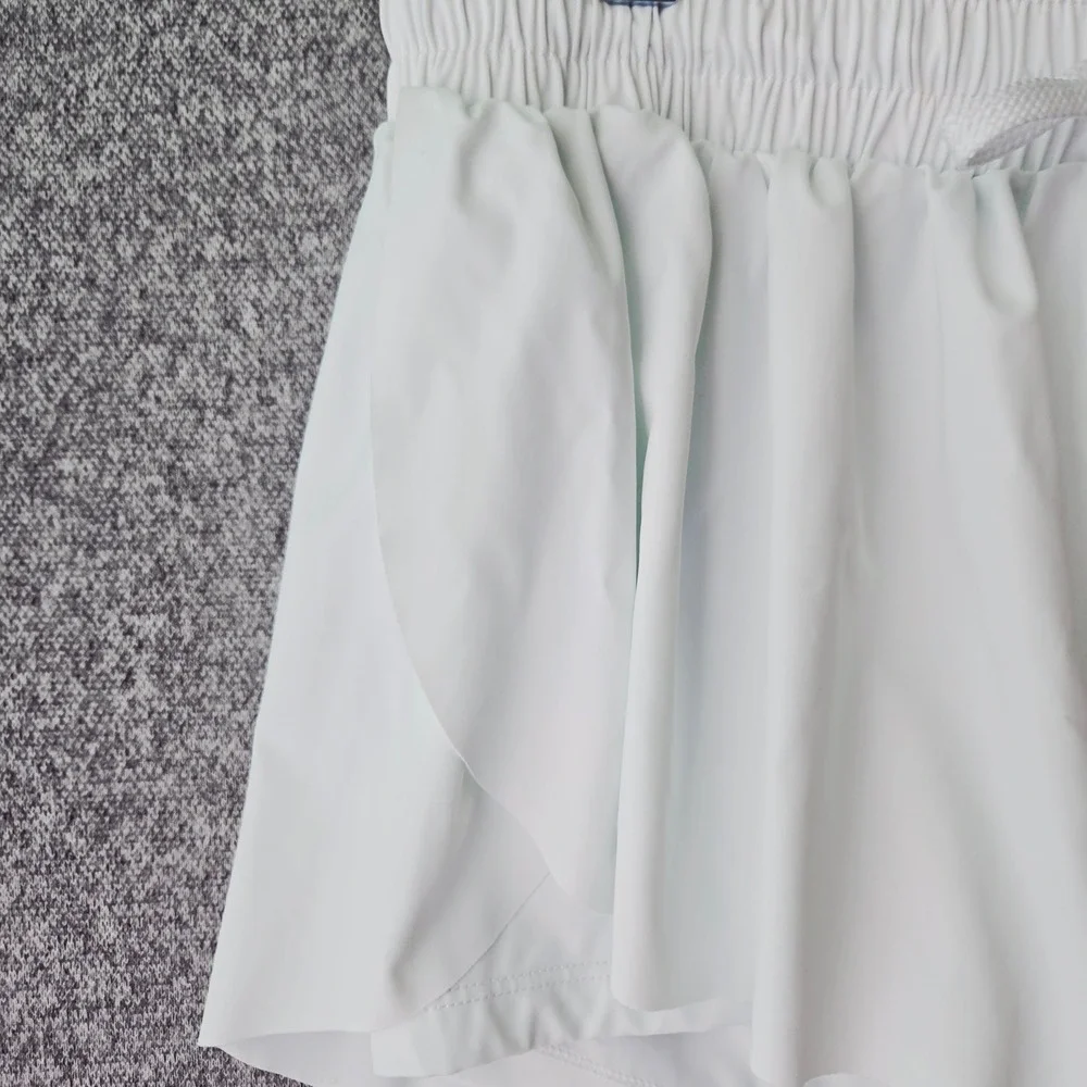 LUOGONGZI White Flowy Athletic Shorts High Waisted Double‎ Layer Workout Skort M